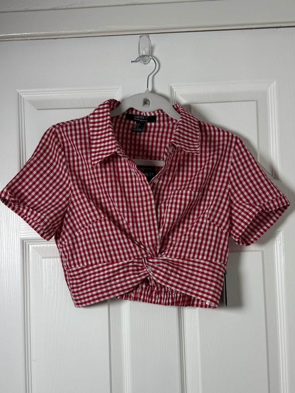 Forever 21 Red Gingham Twist-Front Crop Top